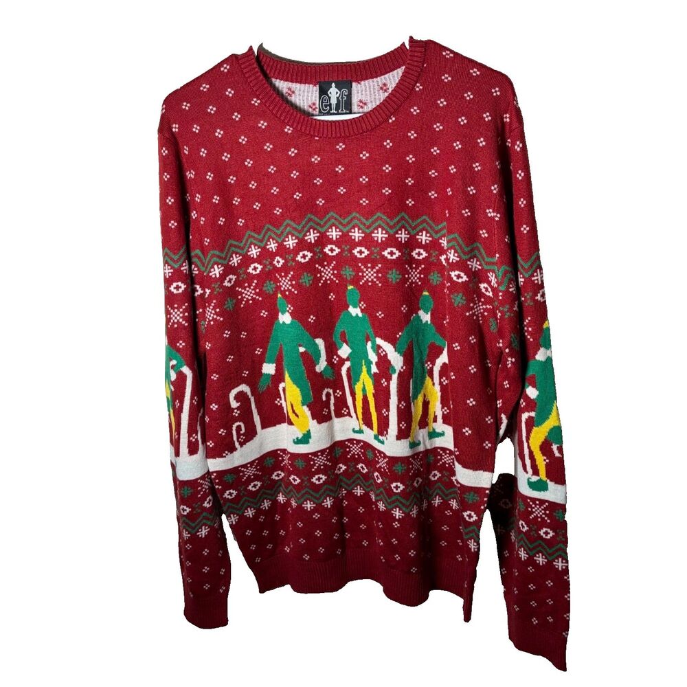 Elf Sweater Adult Large Christmas Pullover Knit Holiday Party Long Sleeve